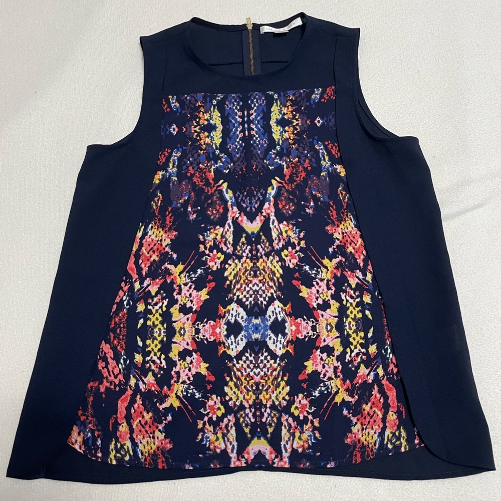 Cooper and Ella abstract printed navy tank top blouse (size medium)